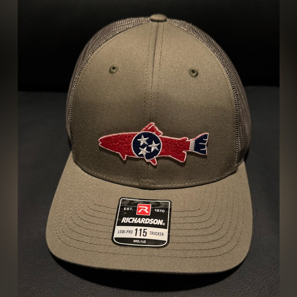 Richardson Olive Trucker Hat with Fish Logo